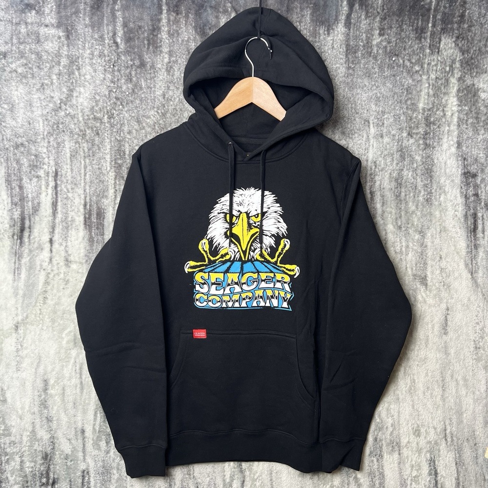 NWT Seager Western Baldy Mid-Weight Hoodie Black Eagle Graphic Men's Size M